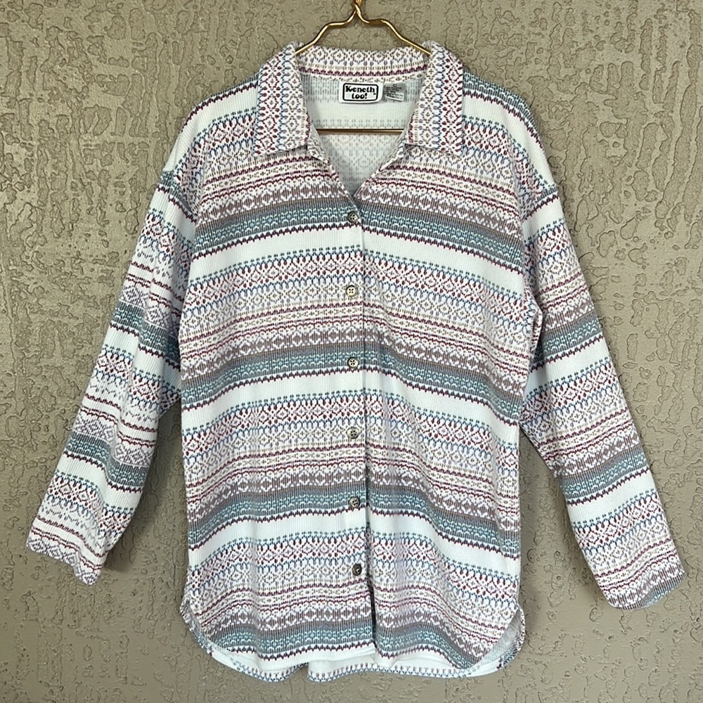 Vintage Kenneth Too Printed Corduroy Button Down Shirt Jacket